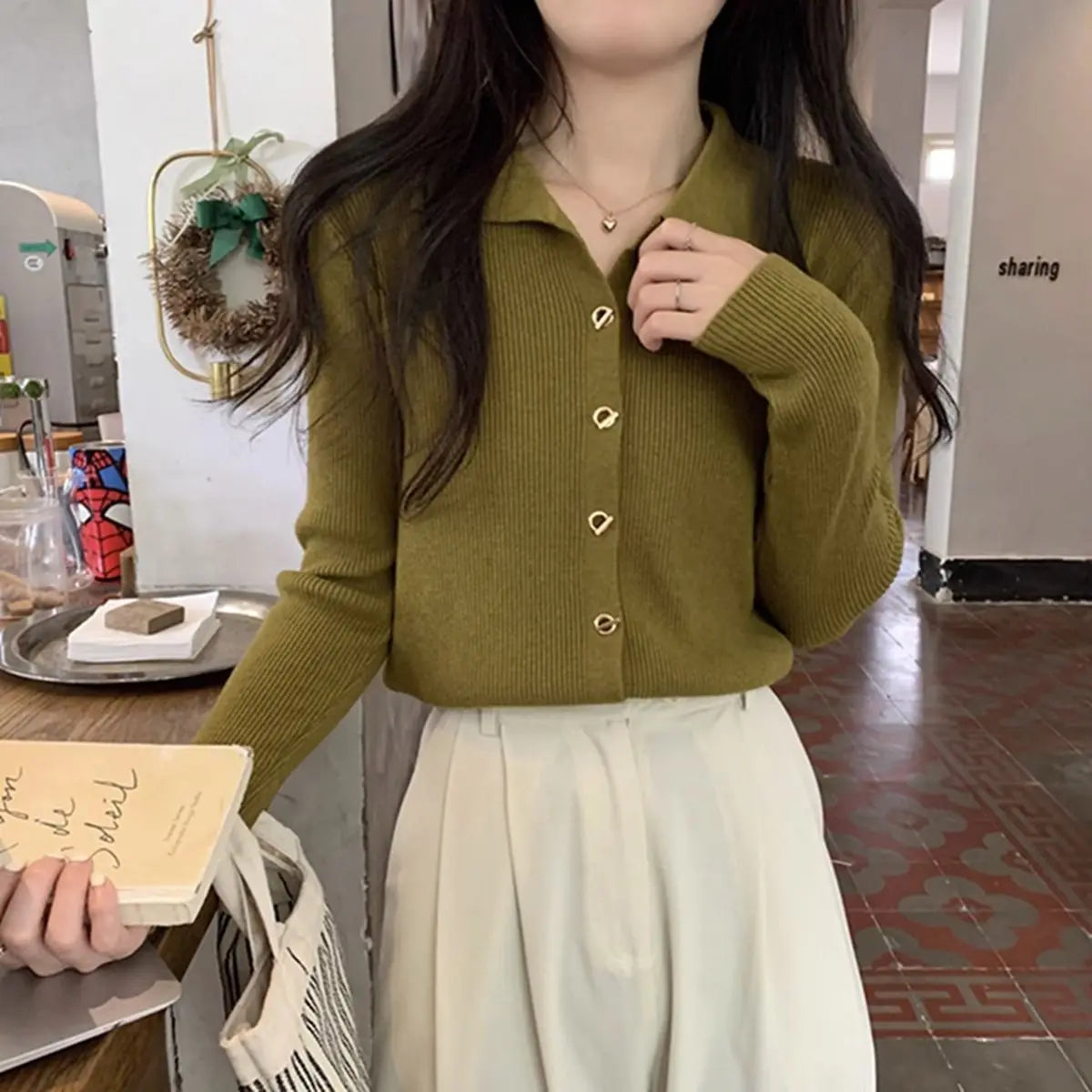 Autumn Elegant Fashion Solid Knit Cardigan Women Clothing Chic Turn-down Collar Long Sleeve Sweater All-match Elegant Button Top
