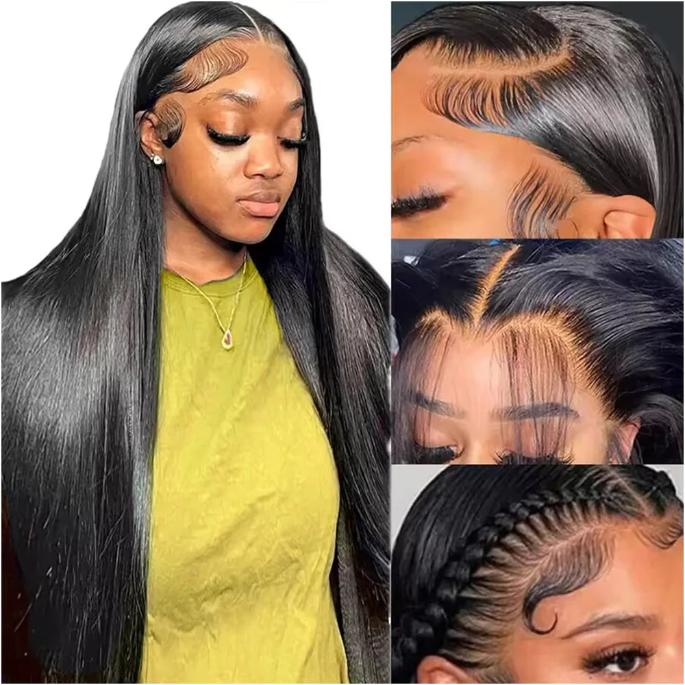 34 38 Inch Brazilian 13x4 13x6 Bone Straight Transparent Lace 100% Human Hair Wig