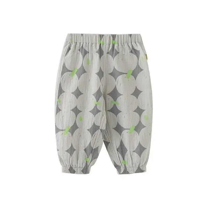 Kids Printed Mosquito-Repellent Pants Summer Boys Girls Pure Cotton Breathable Elastic Cuff Trousers for Baby Toddler Outdoor