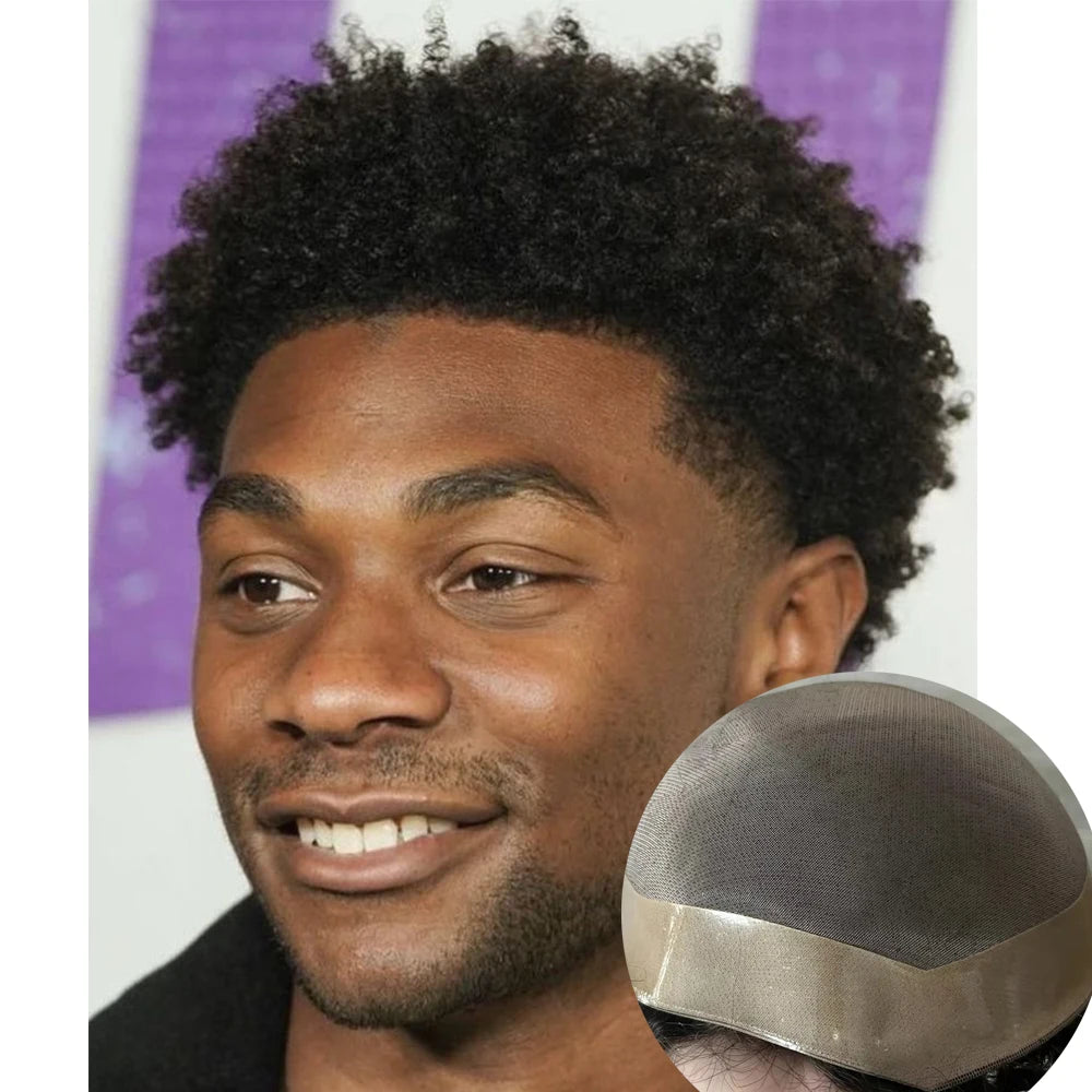 6mm Afro Kinky Curly Durable Mono Net Hairpiece Brown Blonde #1b #2 #4 Human Hair Toupee Undetectable Hairline Prosthesis