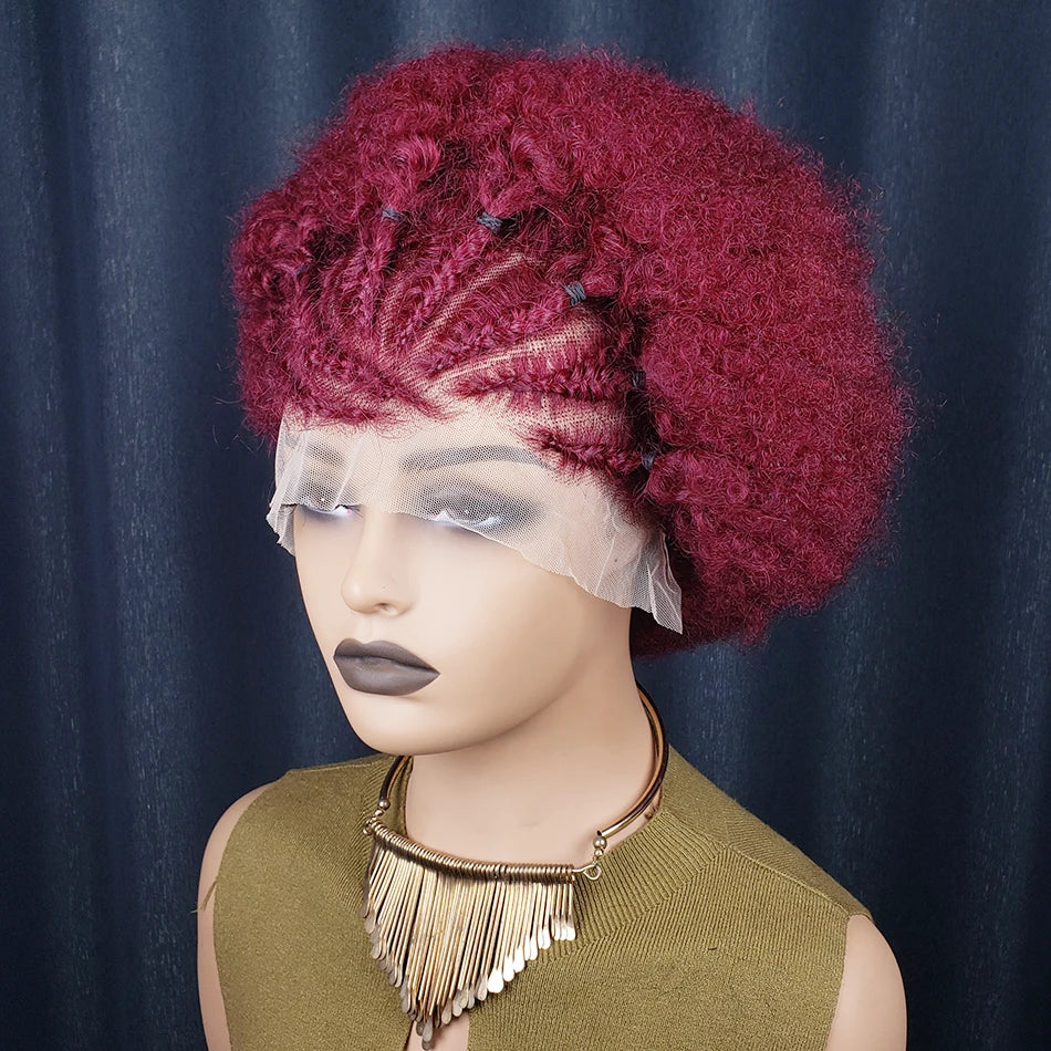 Short Afro Kinky Curly Bob Lace Front Braided Wig