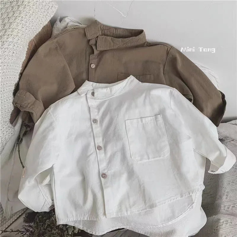 Boys Baby's Kids Blouse Jacket Outwear 2023 White Spring Autumn Shirts Cotton Gift Plus Size Children's Clothing
