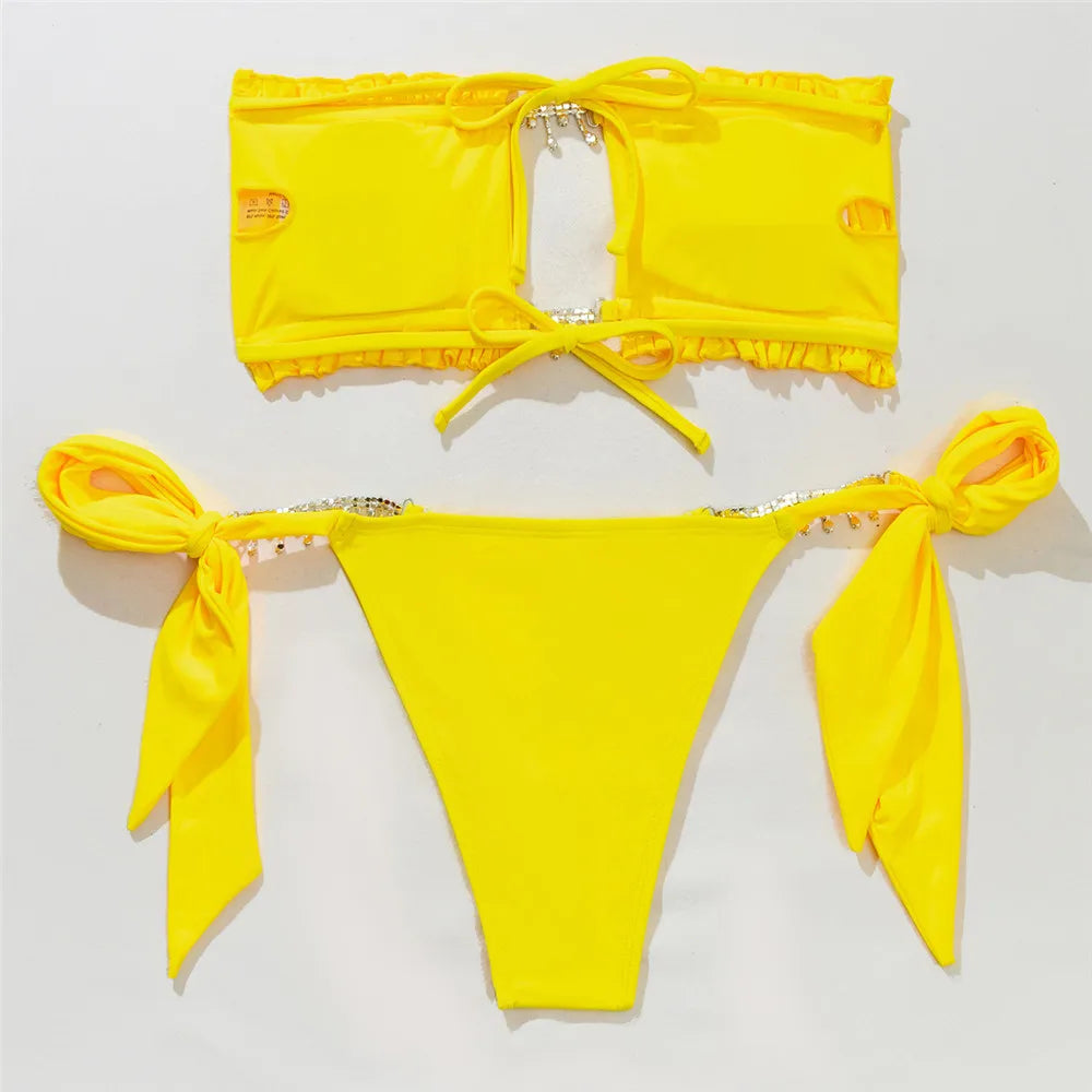 Rhinestone Chain Micro Thong Bikini