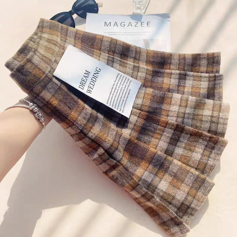 Plaid Woolen Pleated Skirt