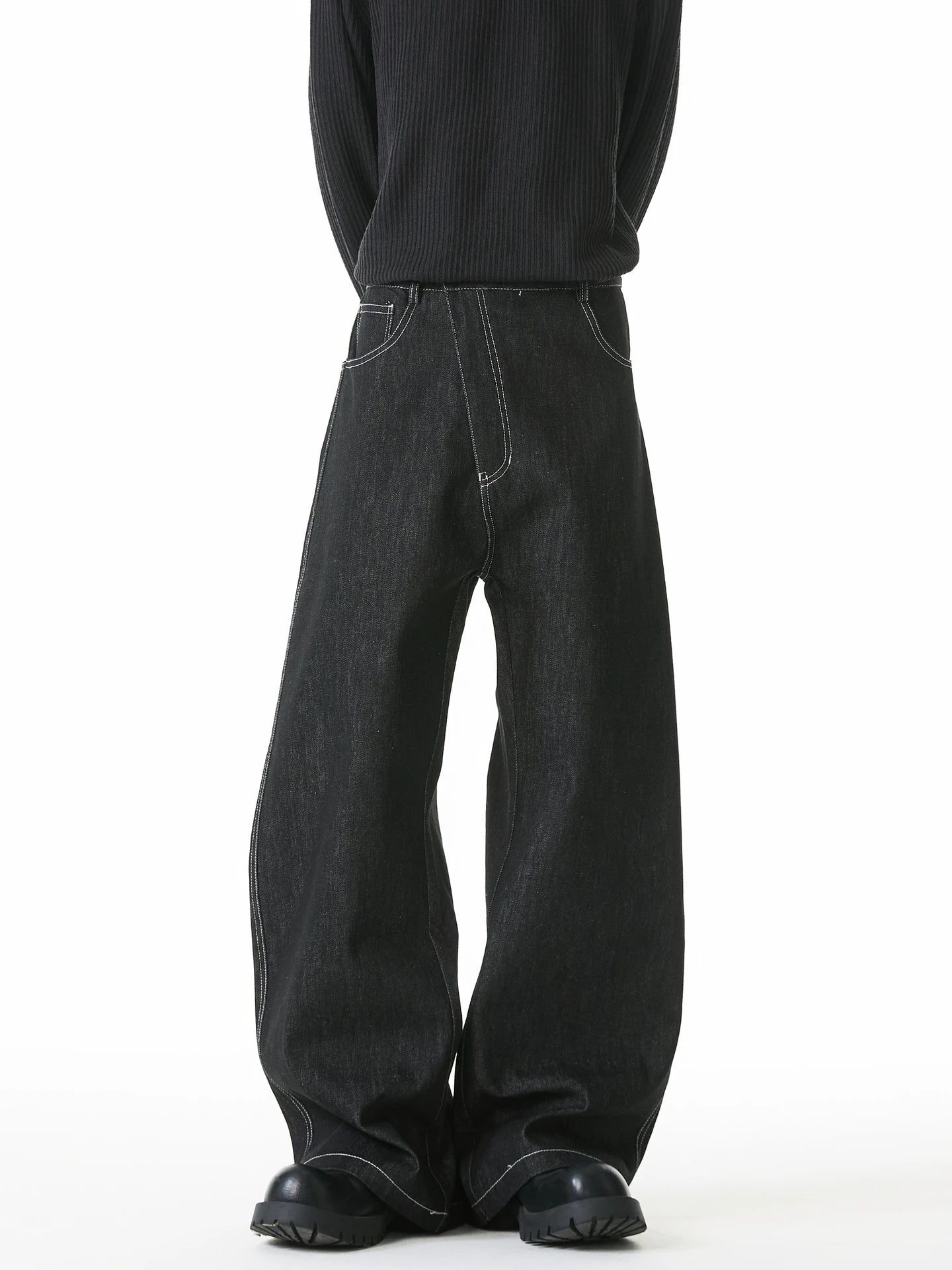 Denim Wide Leg Curved Knife Jeans