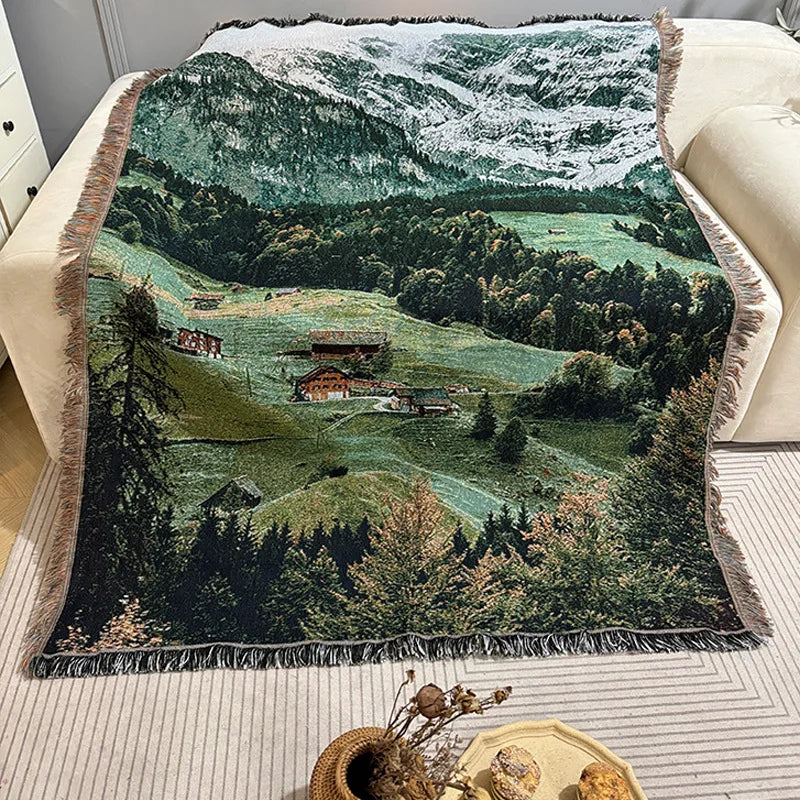 Snow Mountain Forest Cotton Thread Woven Blanket