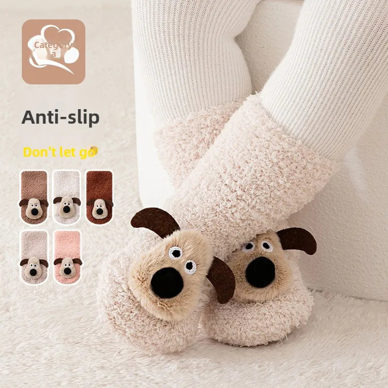 2025 Autumn/Winter New Thickened Class A Baby Socks - Newborns 1-3Yrs, Anti-Slip Cartoon Puppy Warm Breathable Floor Socks.