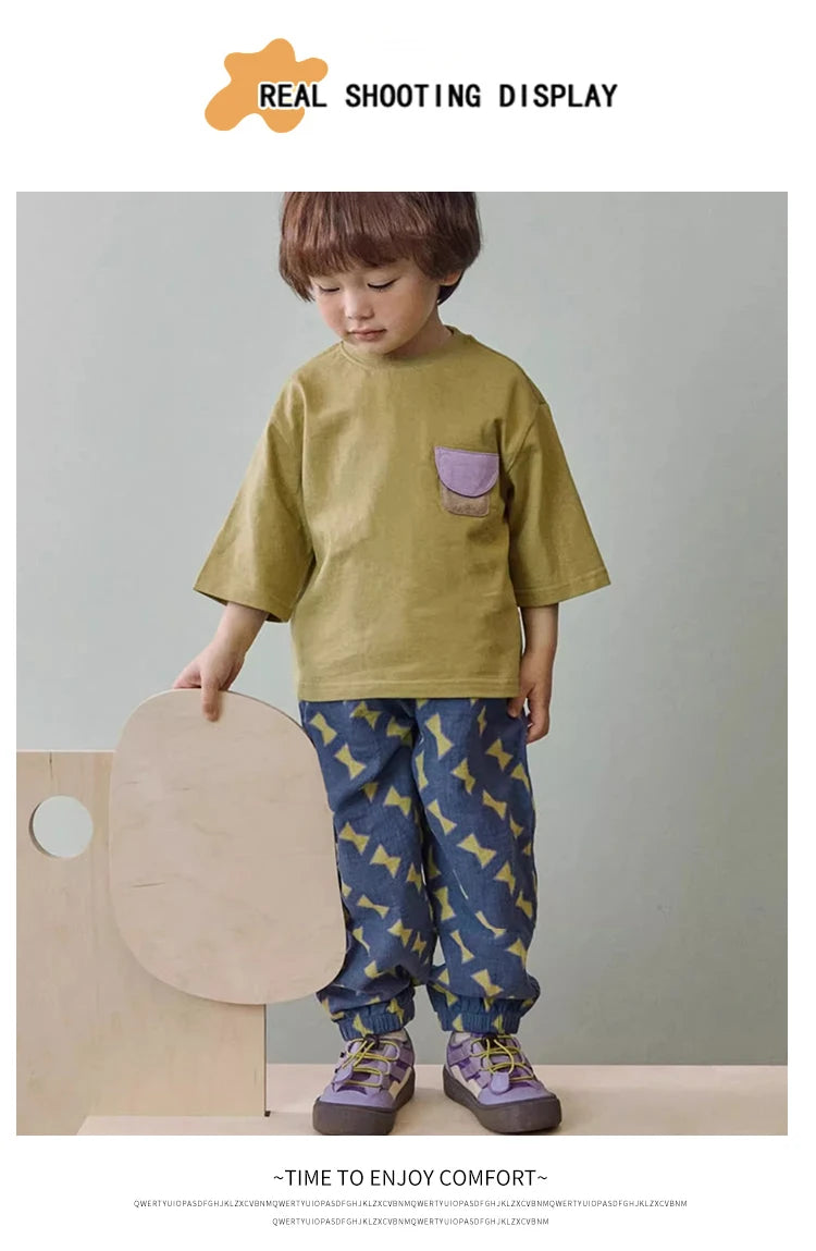 Kids Printed Mosquito-Repellent Pants Summer Boys Girls Pure Cotton Breathable Elastic Cuff Trousers for Baby Toddler Outdoor