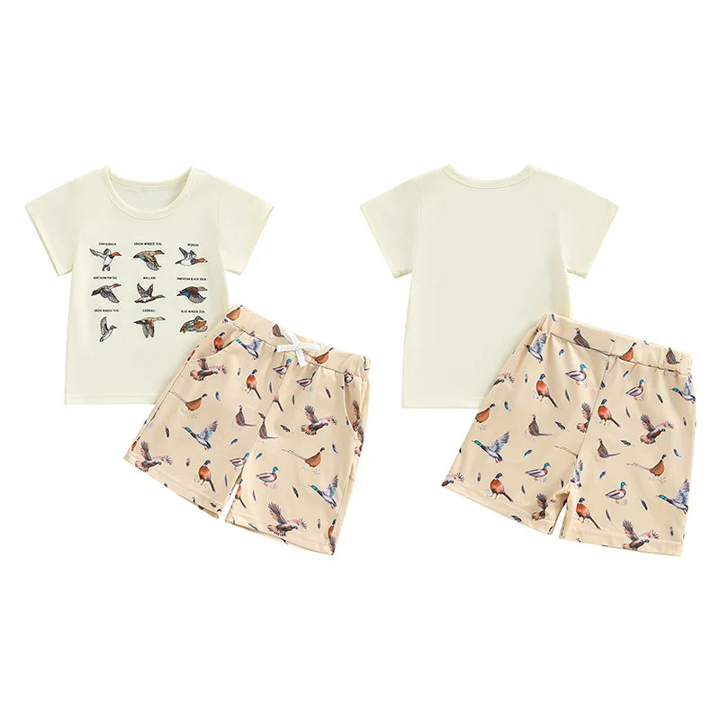 2025-01-15 Lioraitiin Toddler Baby Boy Duck Outfit Short Sleeve T-shirts Elastic Waist Shorts Summer Outfit