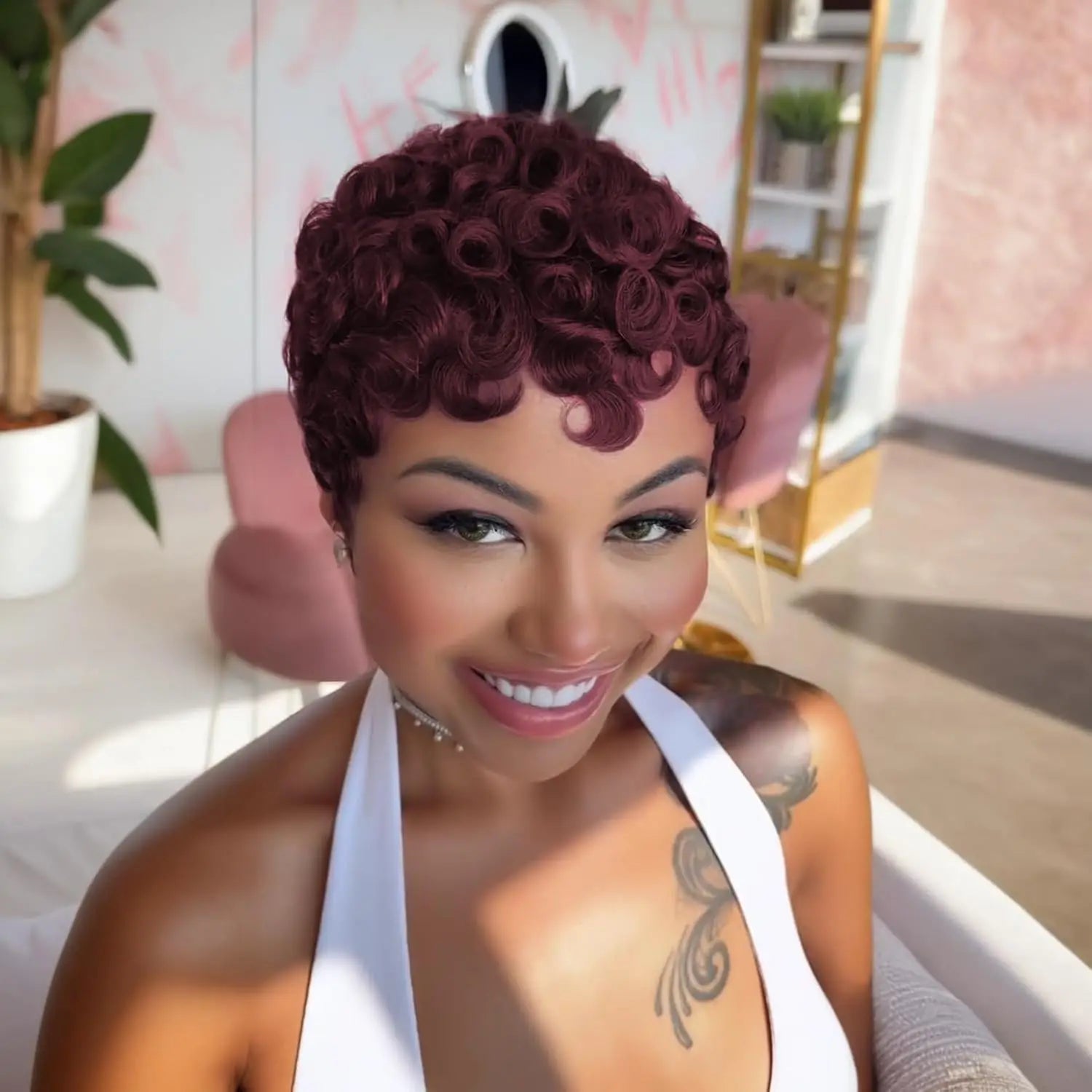 99J Short Layered Pixie Curly Wig