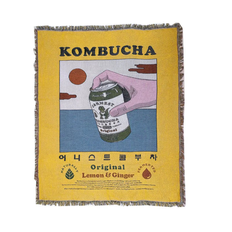 Ins Kombucha Illustration Cartoon Throw Blanket