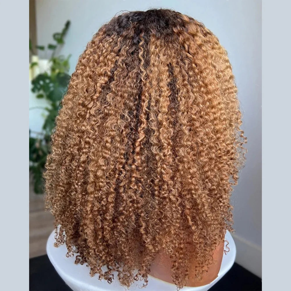 Honey Blonde Wig Burmesee Curll With Bangs 7x5  Transpaernt Lace Glueless Wig