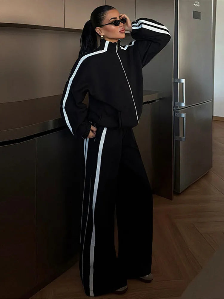 Stripe Contrasted Sweatshirt Pant Set