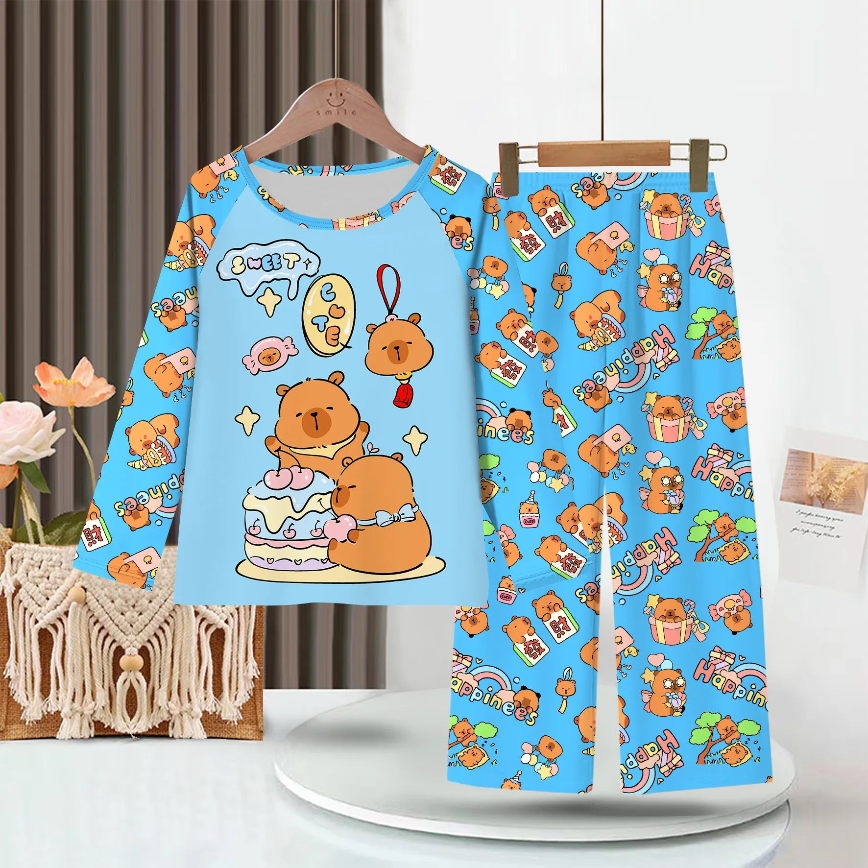 2PC/Set Boys Pajamas Sets Kids Pjs Toddler 3 to 4 5 6 7 8 9 10 11 12 Years Long Sleeve Capybara Funny Pijamas Children Clothing