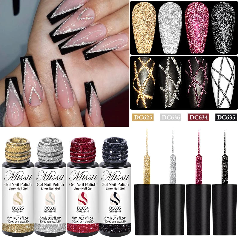 2/4/6pcs Reflective Glitter Liner Gel Nail Polish Set