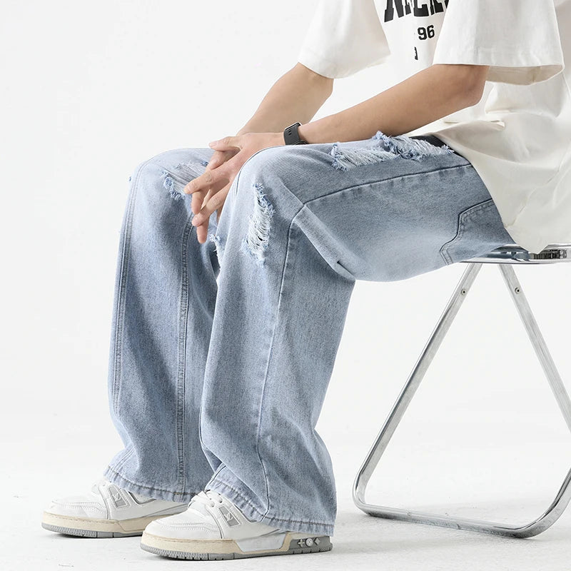 Distressed Loose Straight Leg Jeans