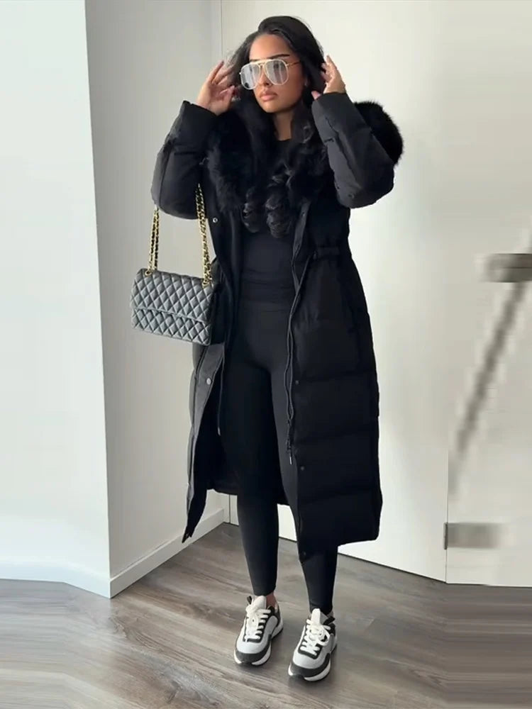 Long Down Fur Hooded Jacket