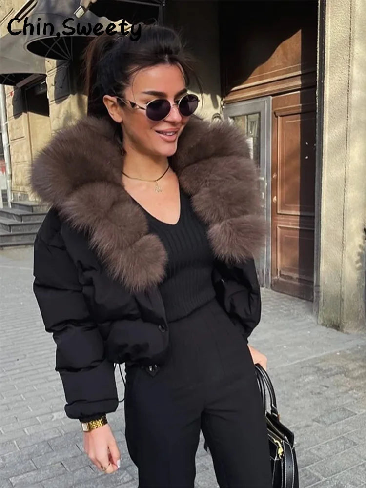 Street Faux Fur Collar Cropped Coat