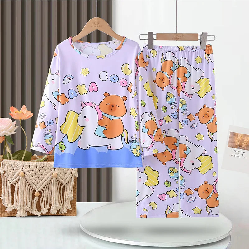 2PC/Set Boys Pajamas Sets Kids Pjs Toddler 3 to 4 5 6 7 8 9 10 11 12 Years Long Sleeve Capybara Funny Pijamas Children Clothing