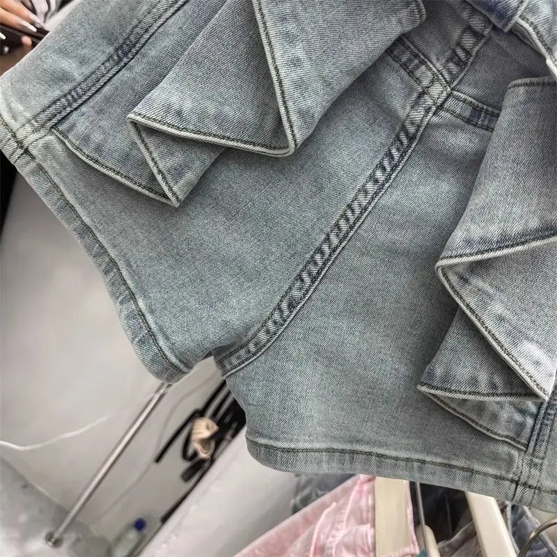 Bow Splicing Denim Shorts
