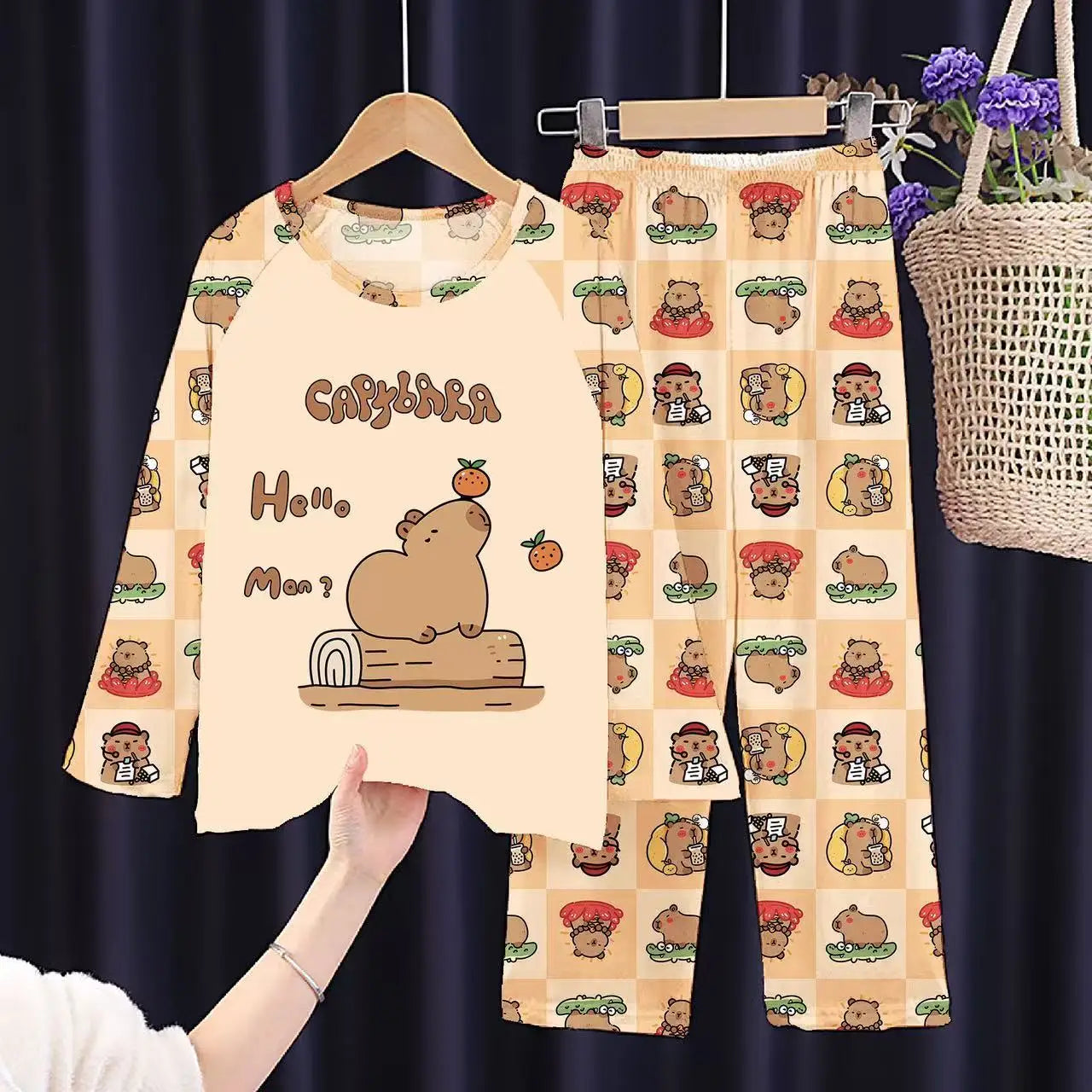 2PC/Set Boys Pajamas Sets Kids Pjs Toddler 3 to 4 5 6 7 8 9 10 11 12 Years Long Sleeve Capybara Funny Pijamas Children Clothing