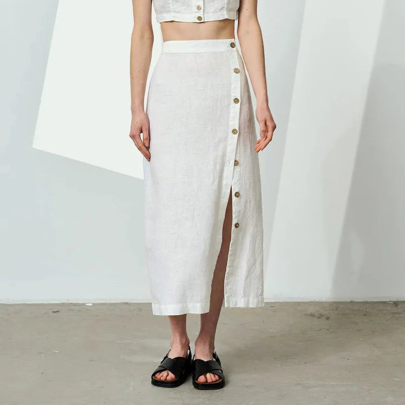 Linen Cotton Side Split Skirt