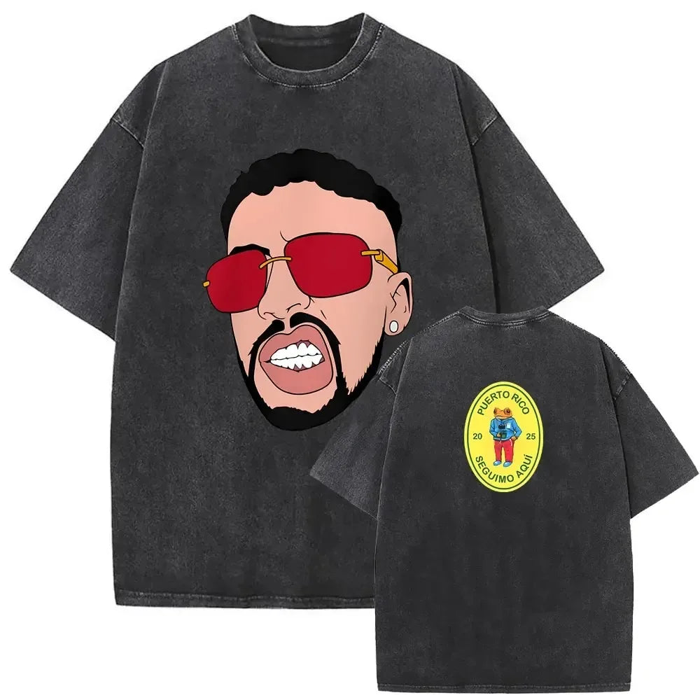 Washed Vintage Rapper Bad Bunny DeBi TiRAR MaS FOToS DTMF Print T-Shirt