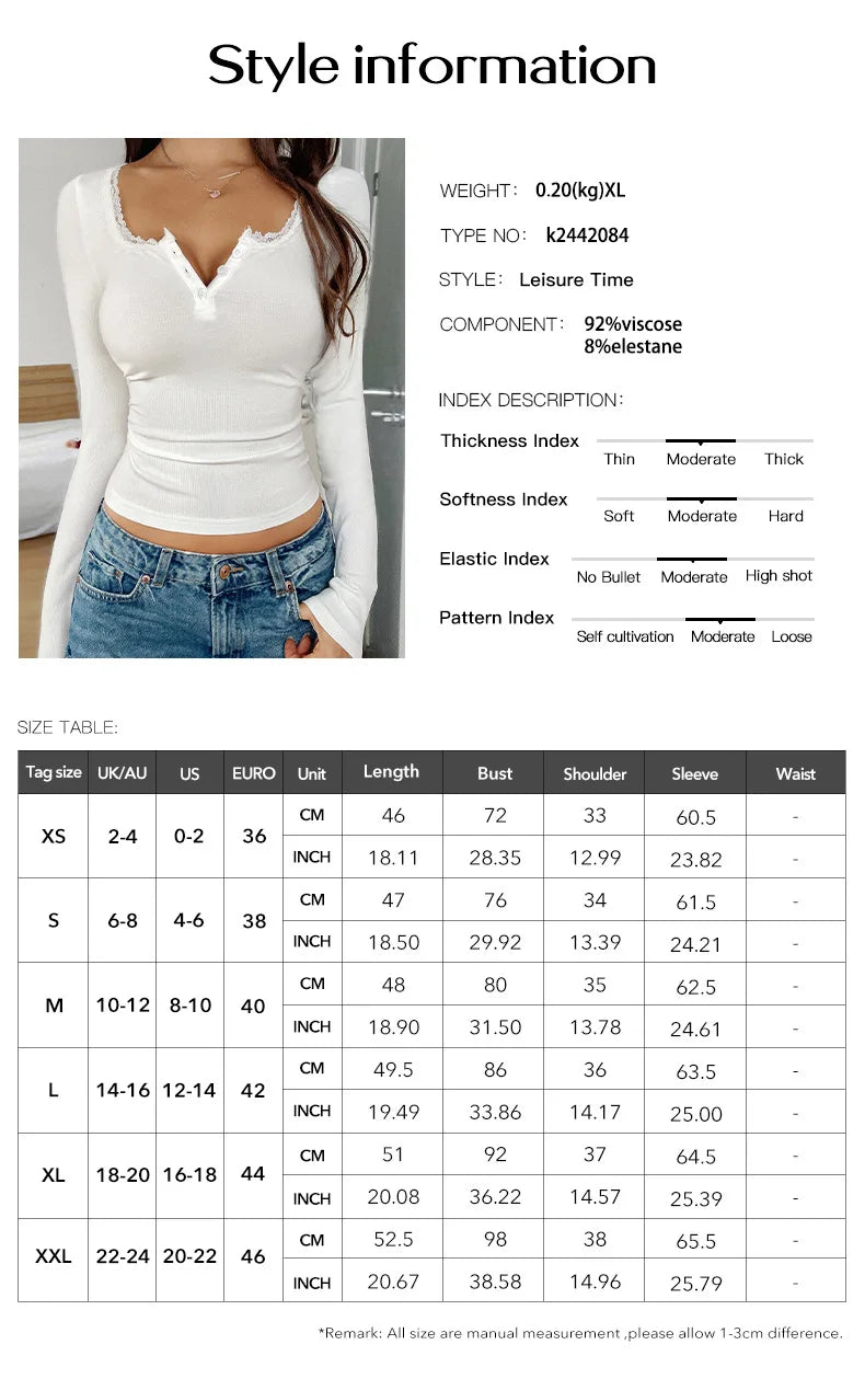 Knitted Thread Lace Button V-neck Top