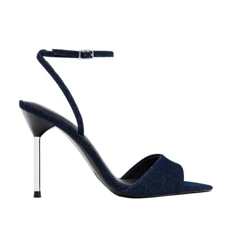 Denim Thin Heel Sandals