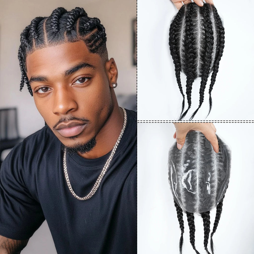 Cornrow Box Braided Human Hair Toupee