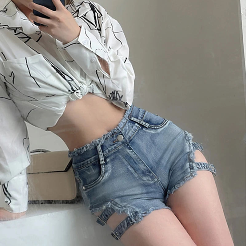 Hollow Out Denim Shorts