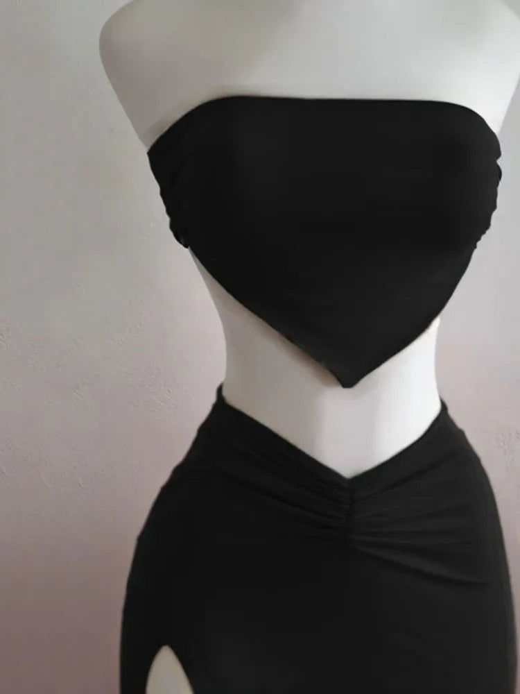 Strapless Backless Crop Top High Waist Skirt 2 Piece Set