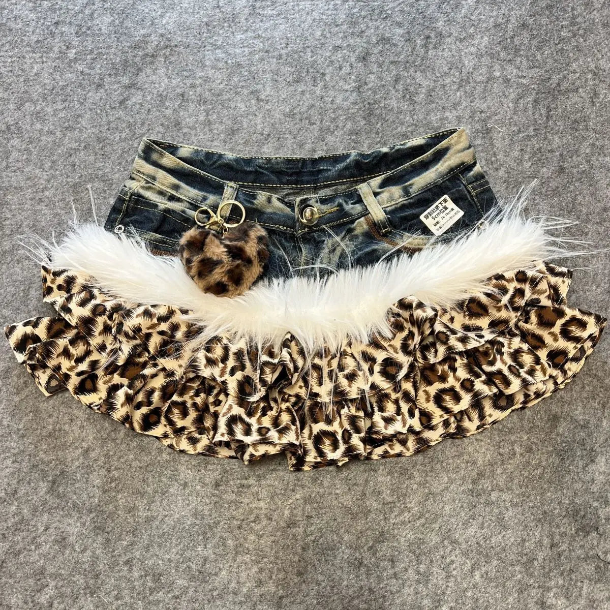 Denim Leopard Print Unlined Skirt