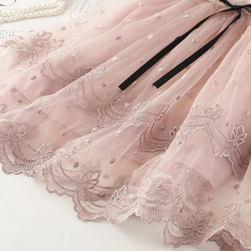 3 to 8 Years Summer Princess Girls Sweet Dress Floral Print Ruffles Sleeve Lace Tutu Mini Dress