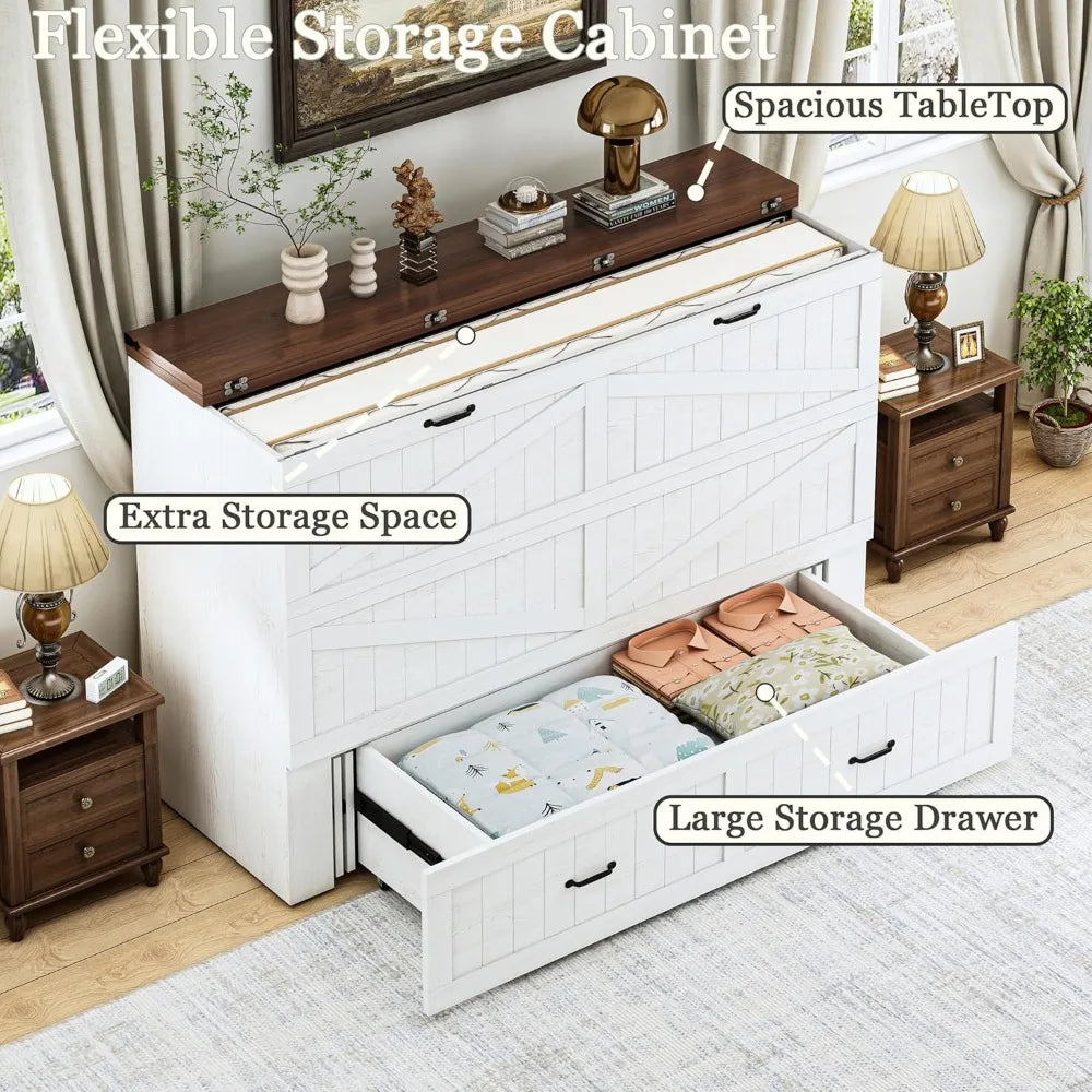 Queen Murphy Bed with Storage & Charging Station