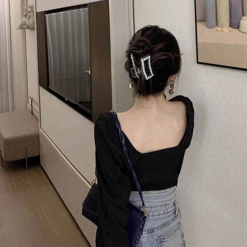 Square Collar Off Shoulder Blouse