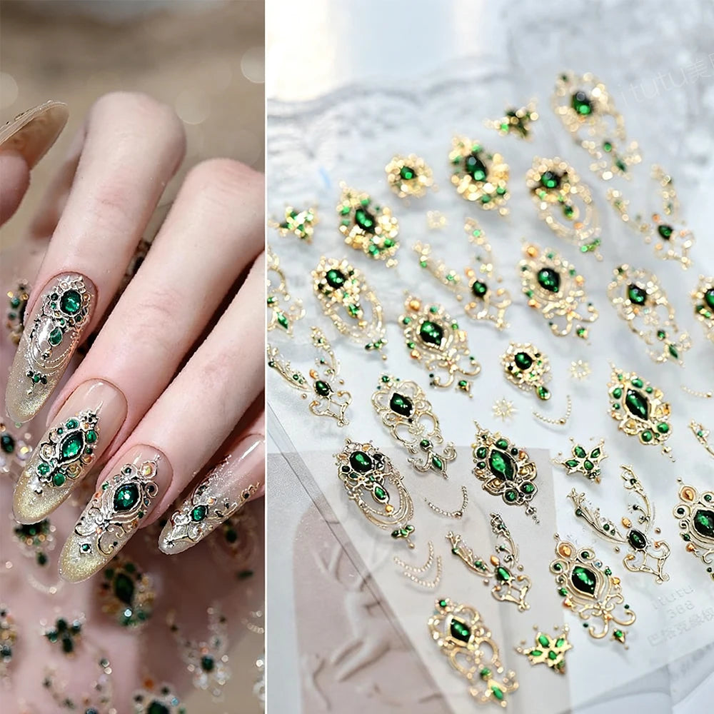 5D Embossed Emerald Gemstones Nail Art Stickers