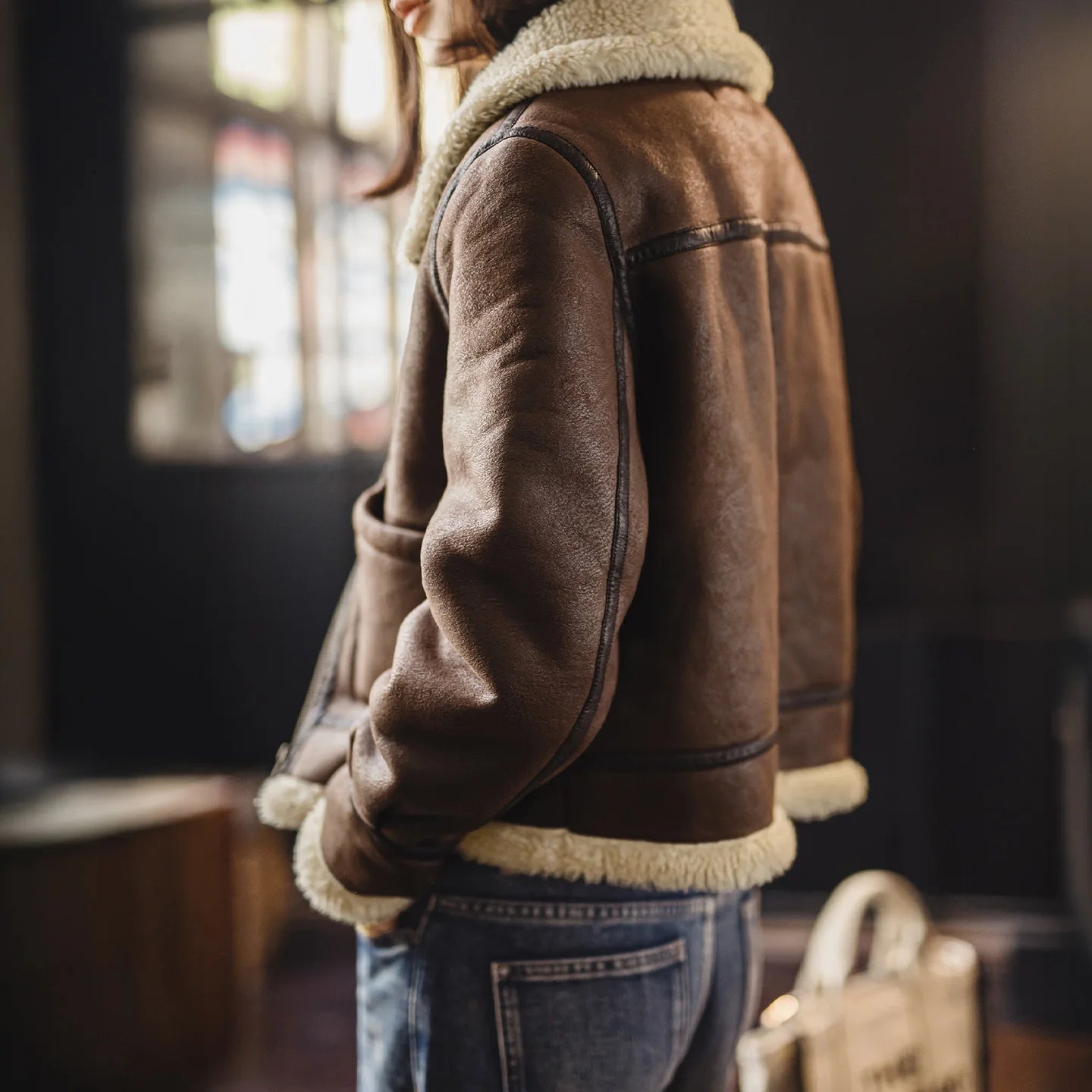 Suede Shearling-Lined Short Padded Jacket