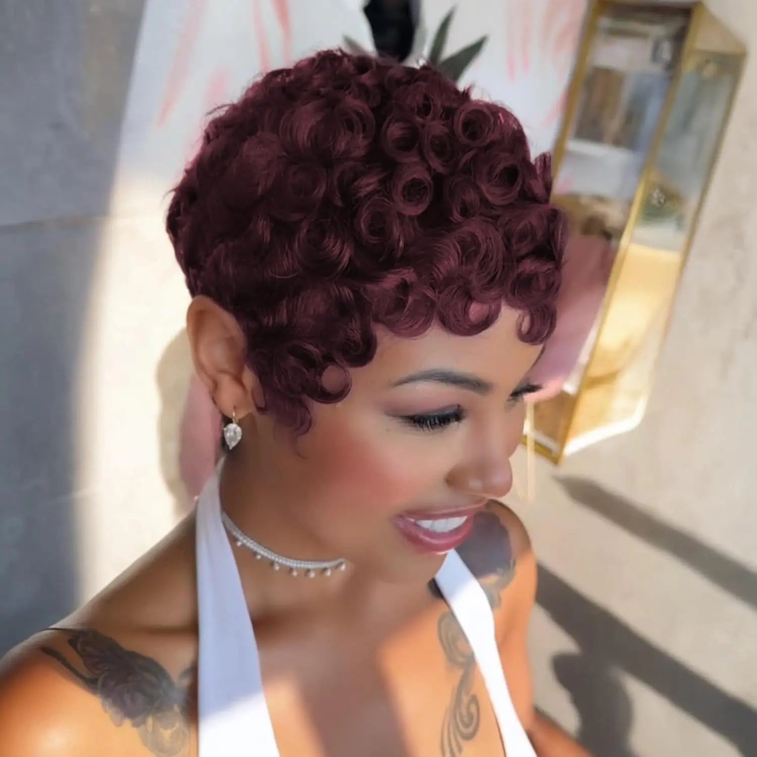99J Short Layered Pixie Curly Wig