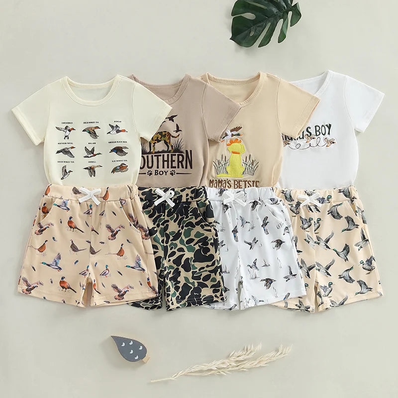 2025-01-15 Lioraitiin Toddler Baby Boy Duck Outfit Short Sleeve T-shirts Elastic Waist Shorts Summer Outfit