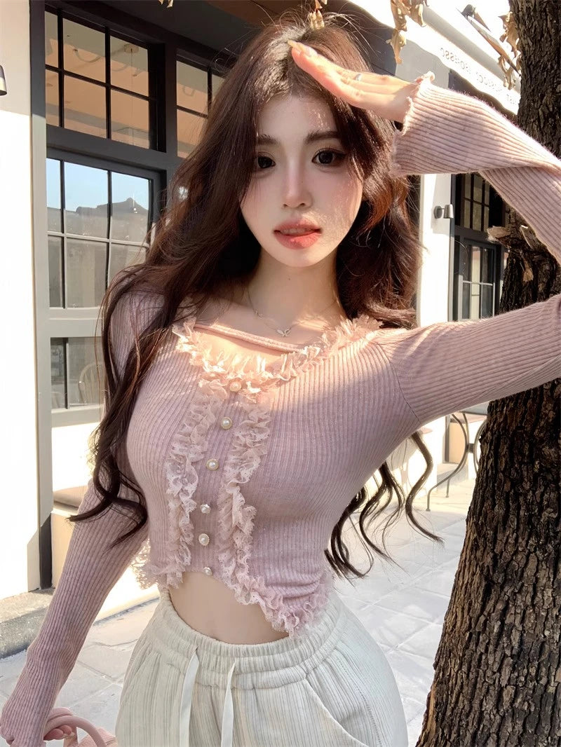 Square Collar Lace Basic Crop Top