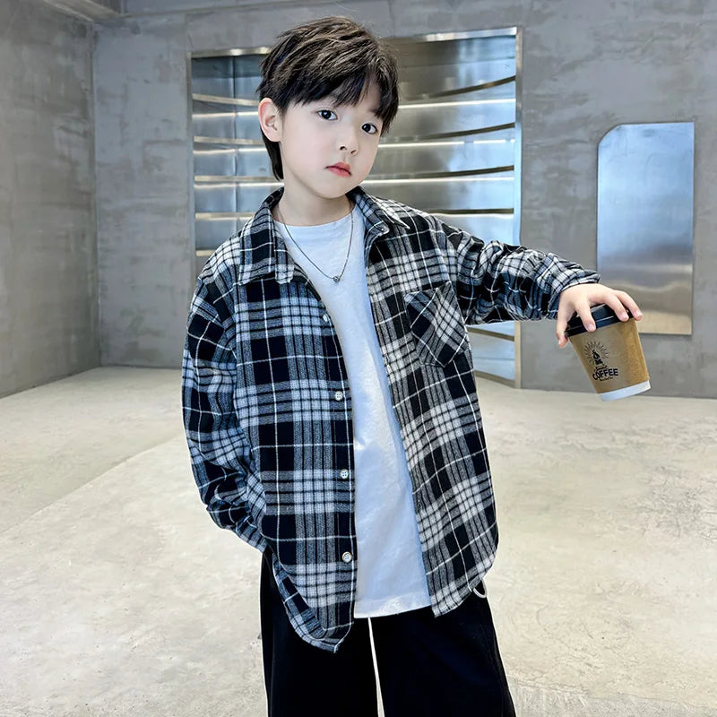 Classic Design Boys Girl Long Sleeve Plaid Shirt Clothes Teenage Kids School Shirts Blouse Children Casual Spring Autumn Clothes