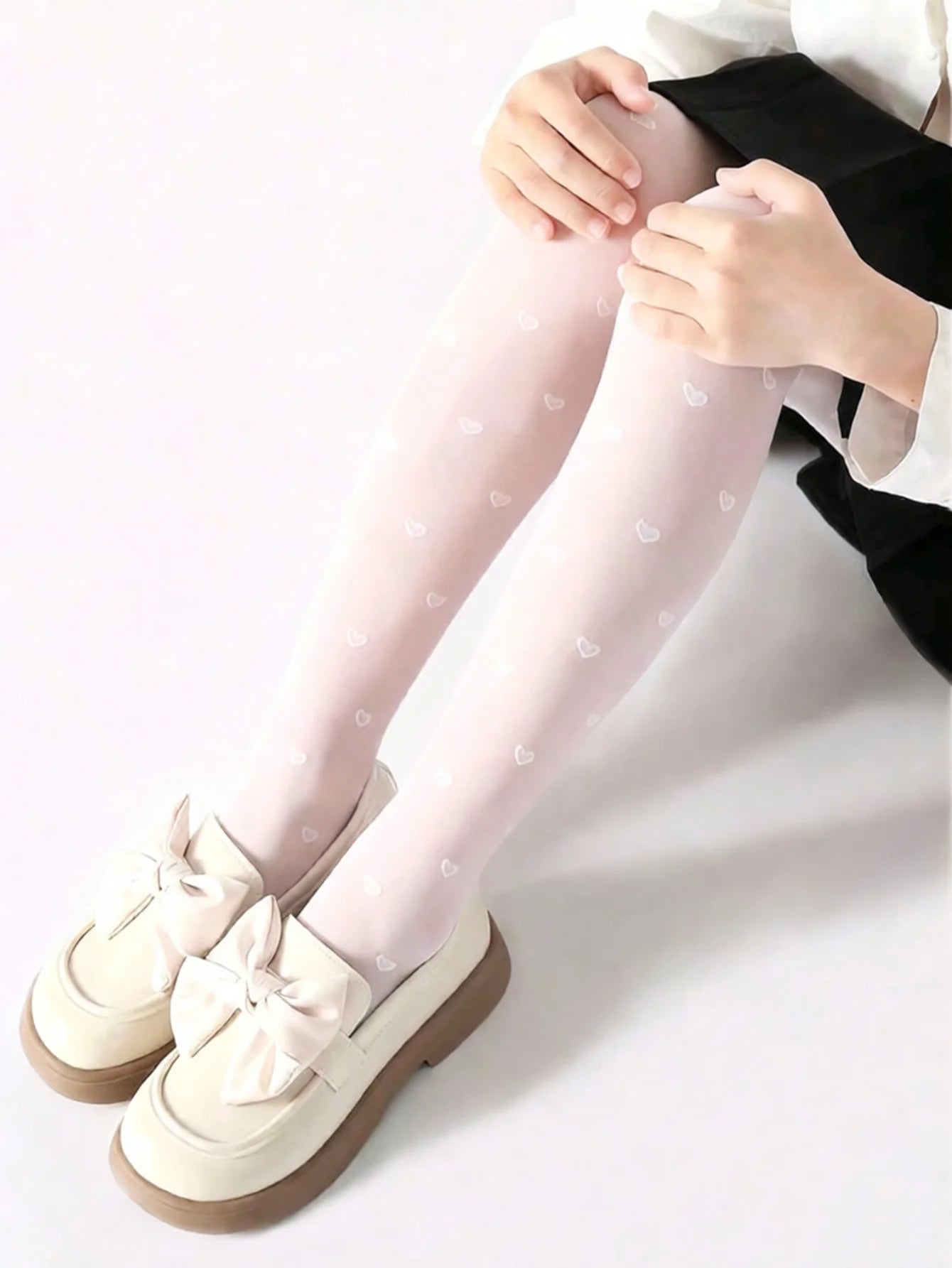 2 Pairs of Children Tight Pantyhose,Baby Girls Summer Thin Love Heart Stockings Little Princess Black,Pink Leggings Soft Hosiery