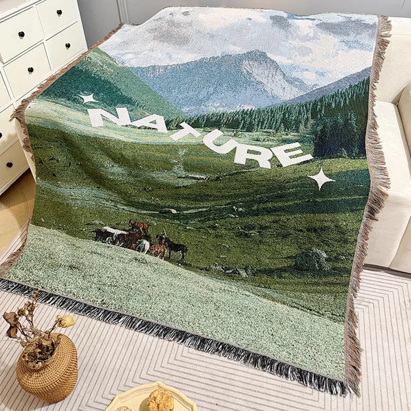 Snow Mountain Forest Cotton Thread Woven Blanket