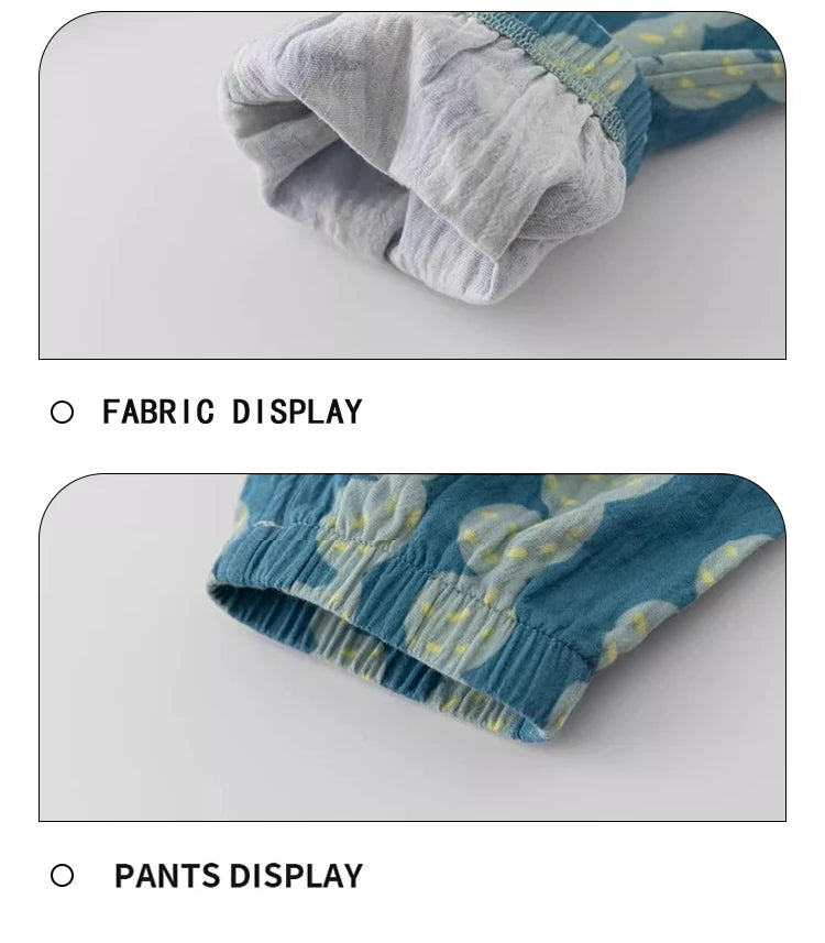 Kids Printed Mosquito-Repellent Pants Summer Boys Girls Pure Cotton Breathable Elastic Cuff Trousers for Baby Toddler Outdoor