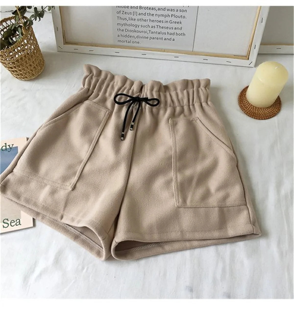 Retro High Waist Woolen Shorts