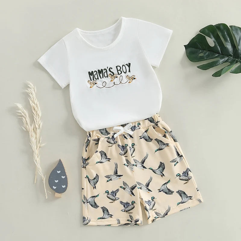 2025-01-15 Lioraitiin Toddler Baby Boy Duck Outfit Short Sleeve T-shirts Elastic Waist Shorts Summer Outfit