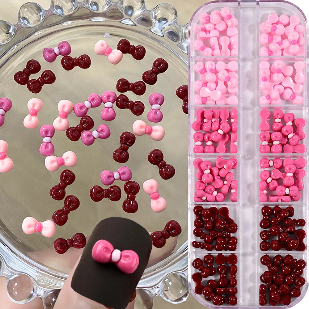 12Grids Mixed-Shape Crystal Nail Art Rhinestones Pink/Red Flatback Nail Gems Luxury Diamond Glass Stones Manicure Decoration