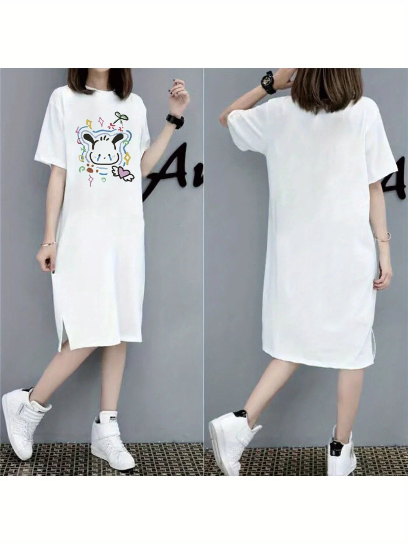 Oversized Graphic Print Midi T-Shirt Dress