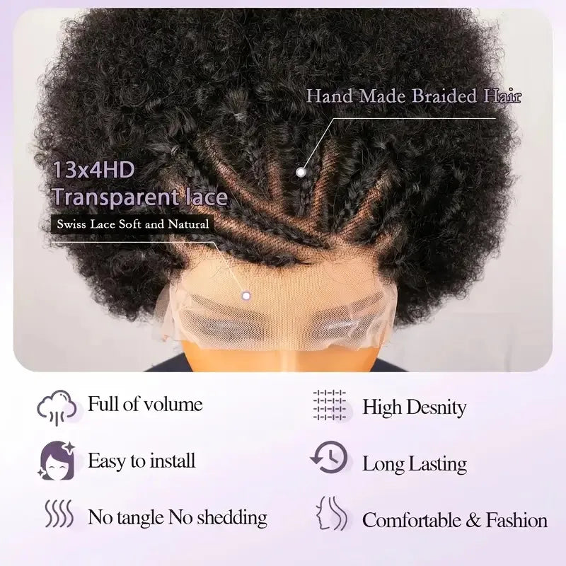 Short Afro Kinky Curly Bob Lace Front Braided Wig